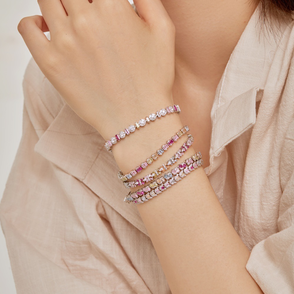 New S Pure Sier Bracelet with Full Color Zirconia Inlaid Elliptical Design, Fashionable and Versatile Women's Handicraft