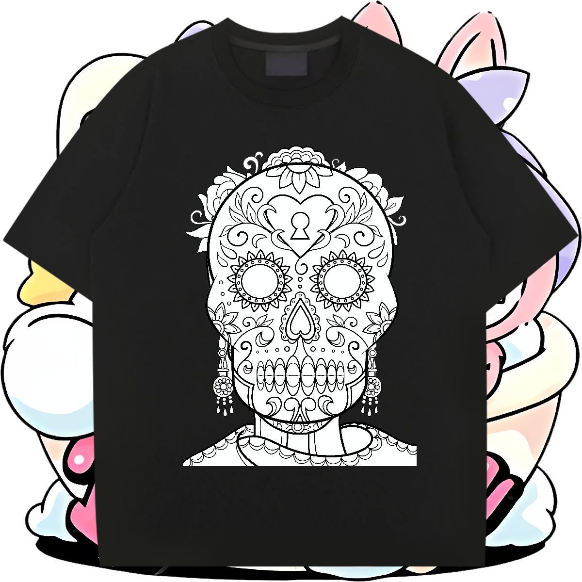 TOP Quality T Shirts Men 100% Cotton 230g skull Beach Floral Print Breathable Short Sleeve Tshirt for Man Woman Free Shipping Wear
