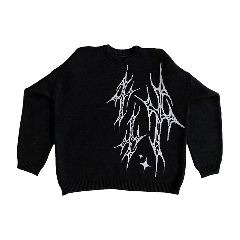Mens winter sweater Pullover Fashion Casual Loose O-neck Gothic Harajuku Street Knit Sweater Jacket Women Y2K clothing EMO 240824