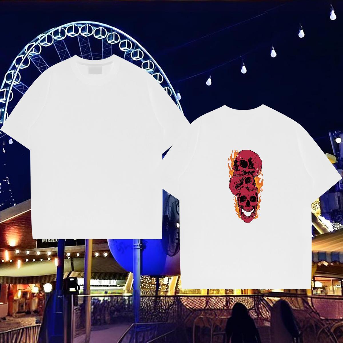 Unisex Man T Shirts 230g Pure Cotton skull High Street Hip Hop DIY Logo Oversized Round Neck Short Sleeve Men Tshirts New Tops Tees