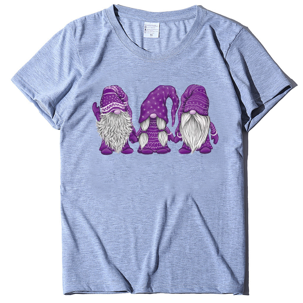 Short Sleeve Three Santa Claus Printed T-shirt Christmas Women's Top dongdumaoyi