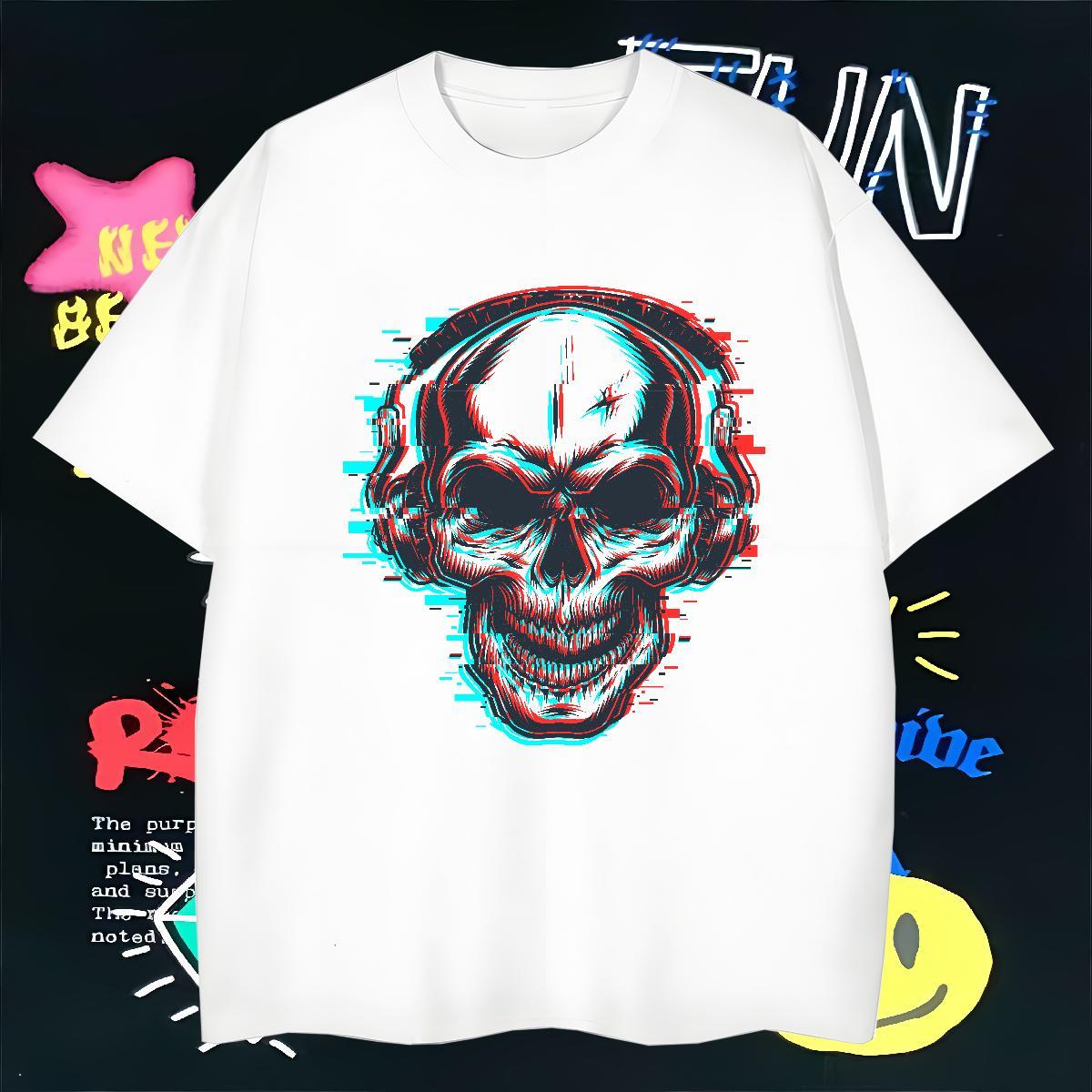 Wholesale T Shirt For Man 230g Cotton skull Street Anime Round Neck Short Sleeve Men Tops Tees 2024 Summer Tops Shirt