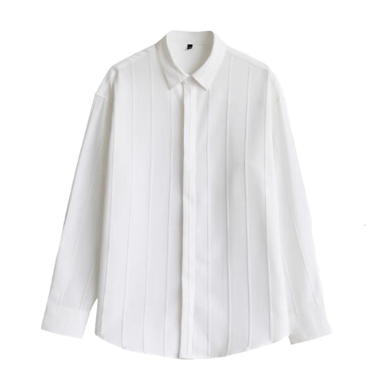 Texture Dark Stripe Light Mature Mens High-end Mens Shirt Business Casual Mens Loose Spring and Autumn Long Sleeved Shirt