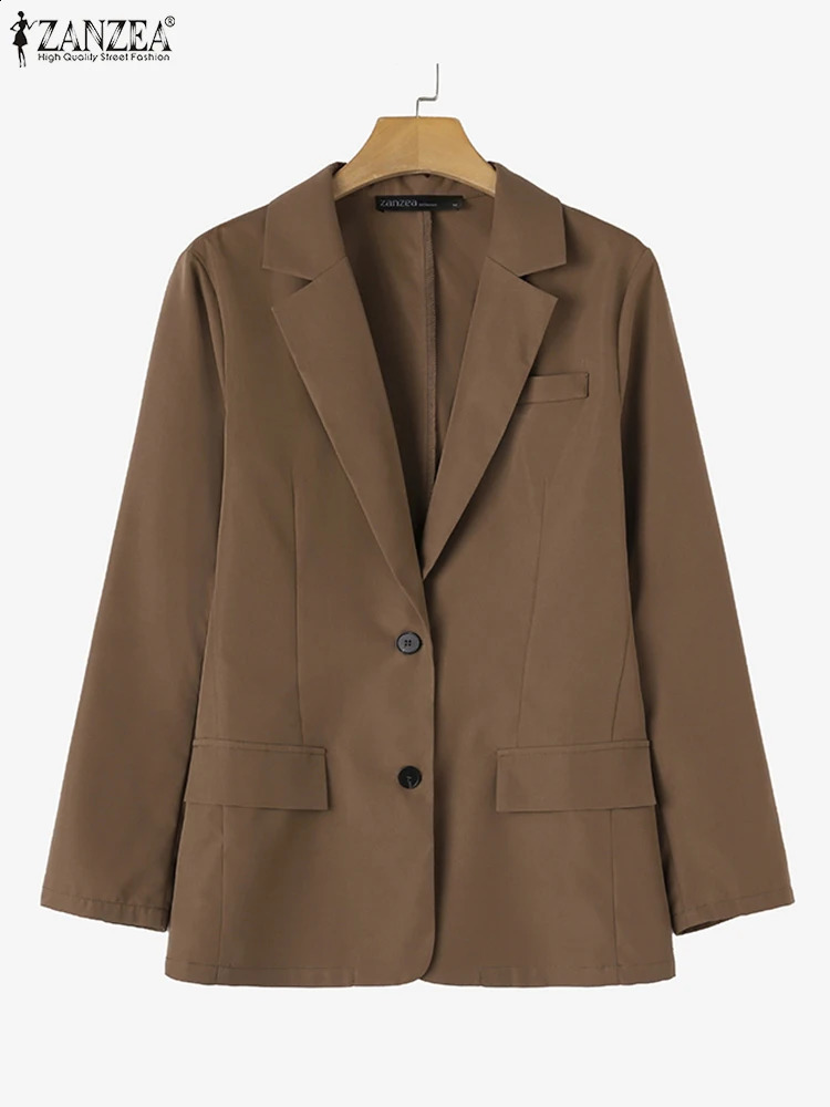 ZANZEA Vintage Solid Color Jackets Korean Fashion Blazer Autumn Long Sleeve Lapel Neck Outwear Woman OL Work Coats Elegant 240826