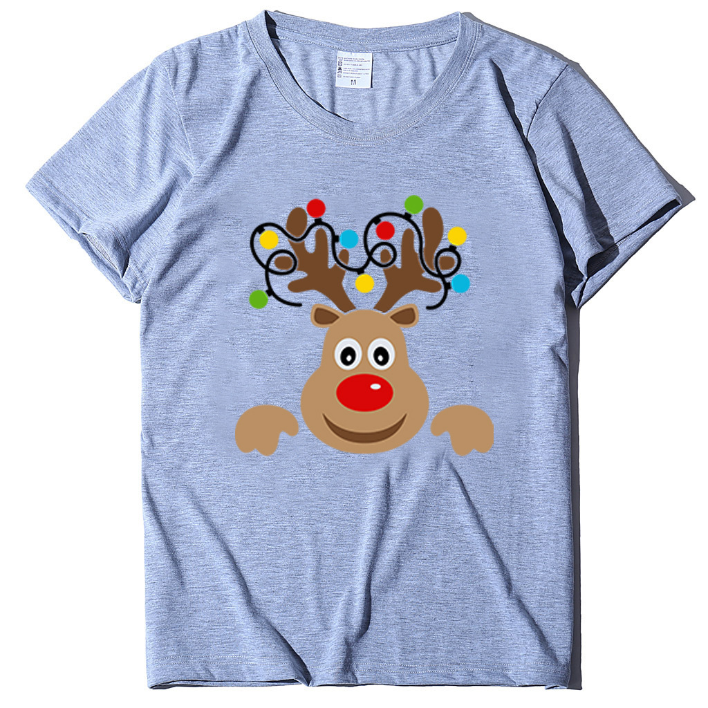 Round neck loose fitting short sleeved series Christmas deer women's T-shirt dongdumaoyi