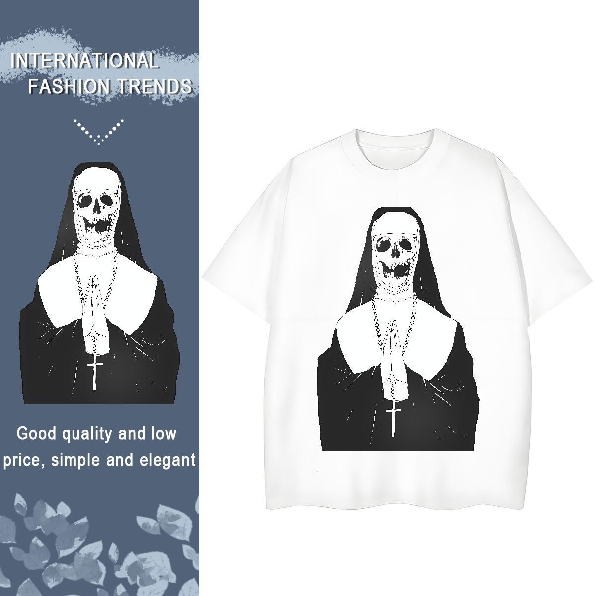 High quality Women Tshirts 230g Pure Cotton skull face Street Casual T-Shirts for Women Breathable Short Sleeve Skull Polos