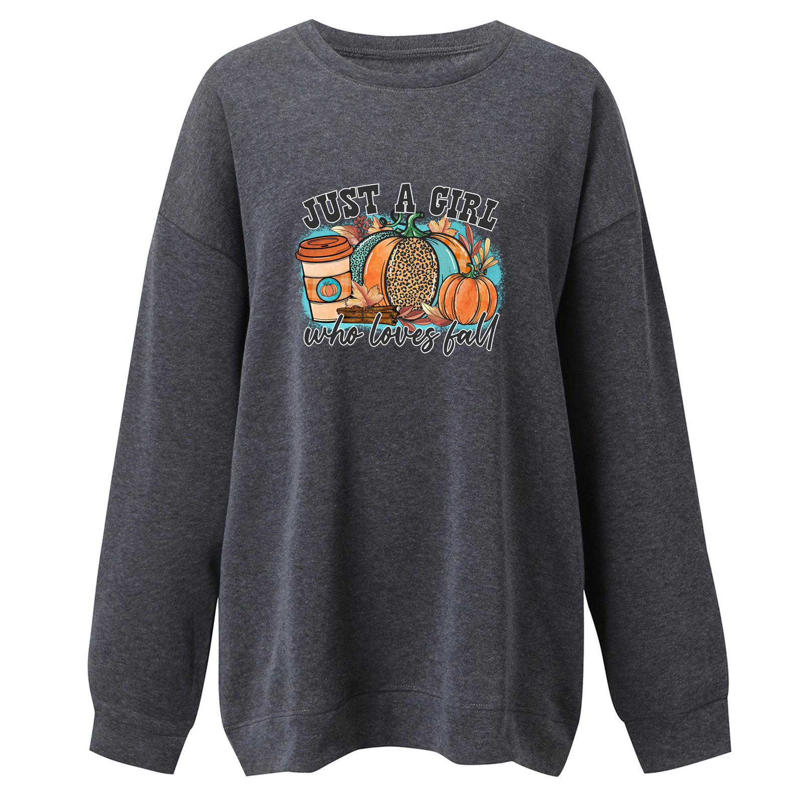 Just A Girl Printed Women's Shoulder Down Large Round Neck Fleece Loose Pumpkin Pattern Casual Hoodie dongdumaoyi