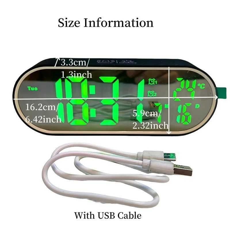 Rechargeable Digital Alarm Clock TEMP Date Week 2 Alarms Night Mode Snooze 12/24H Anti-disturb Voice Control LED Mirror ClockXJ240824