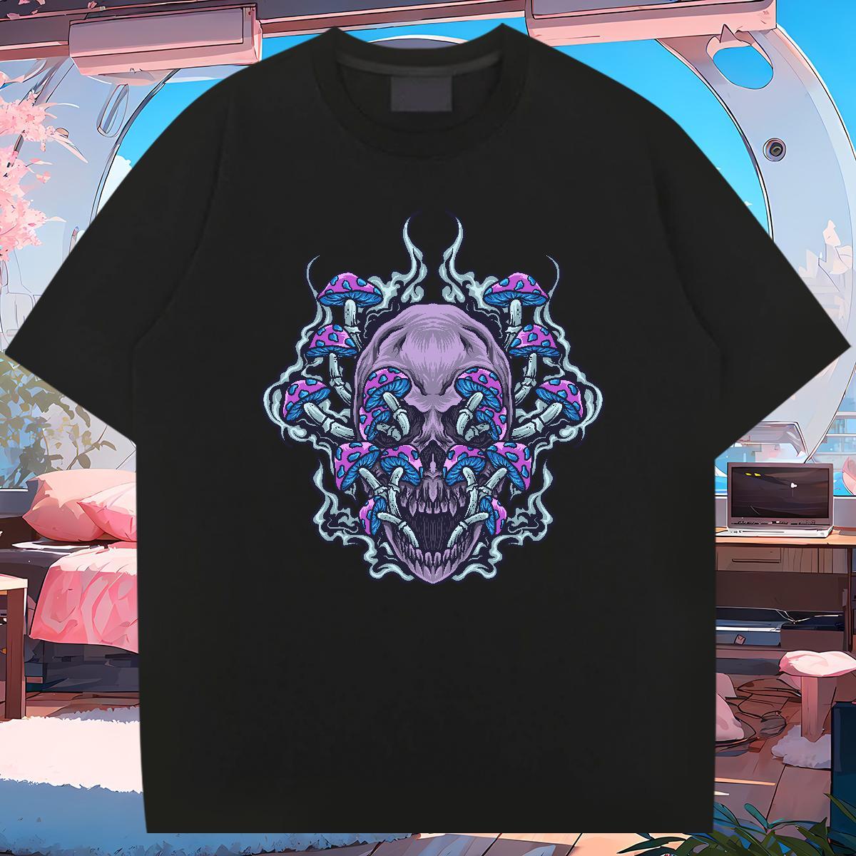Cool Design T-Shirts for Men 230g Cotton skull Spring Summer DIY Anime Breathable Crew Neck Mens Tshirts New Wear