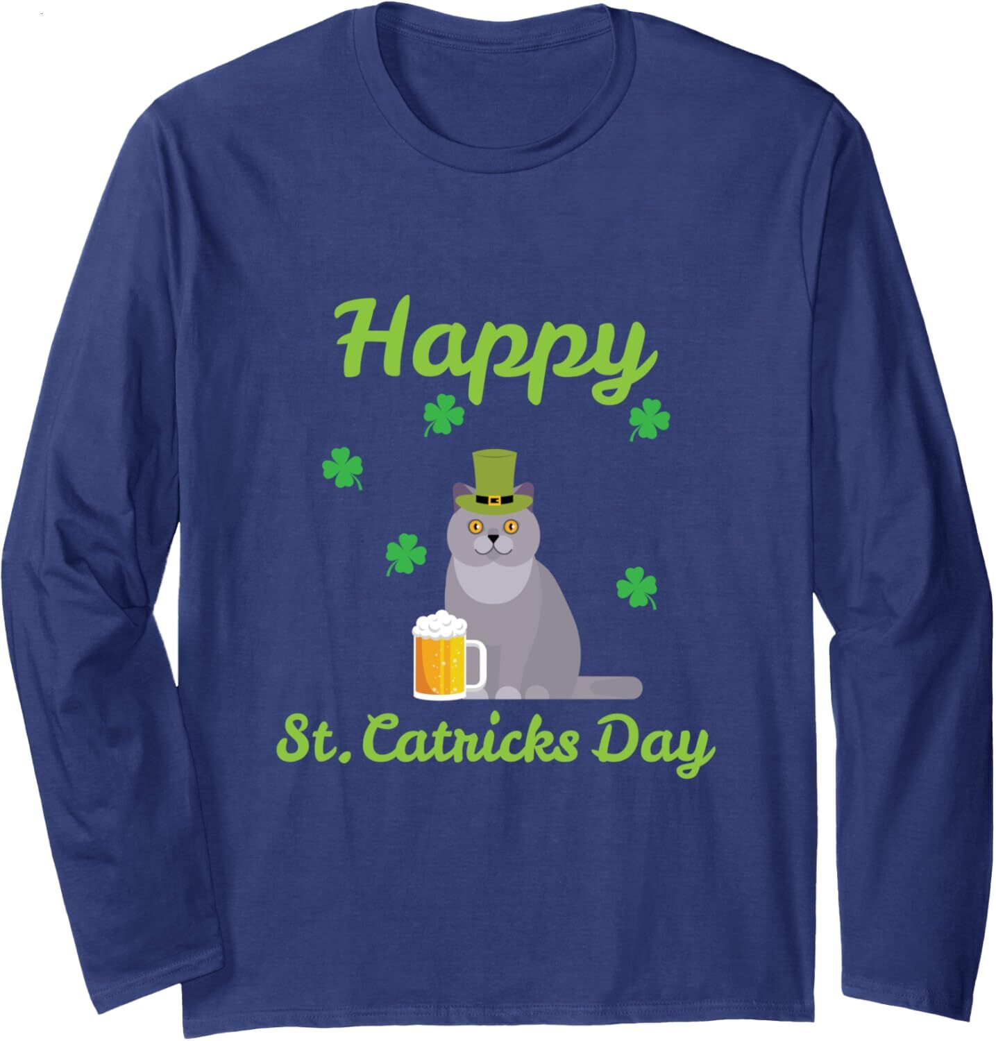Long Sleeve Shirts for Men sweatshirt Happy St. Catricks Day Funny St. Patricks Cat Lovers Long Sleeve Tee Streetwear Casual tops clothes