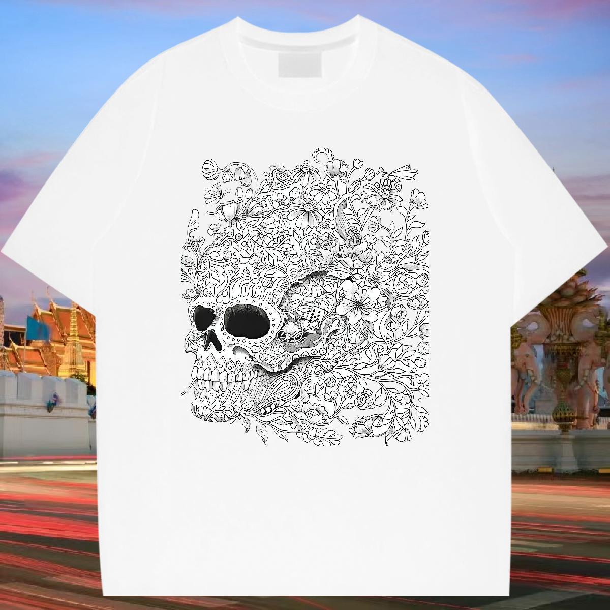 Cool Man T Shirts 100% Cotton 230g skull Street Wear Cartoon Print Round Neck Short Sleeve Men Tees New Designer Tops