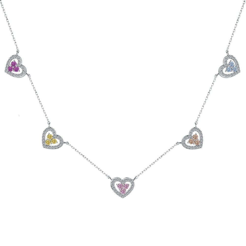 Japanese and Korean new S pure sier women's collarbone chain color zirconium inlaid geometric love sun butterfly pendant female decoration