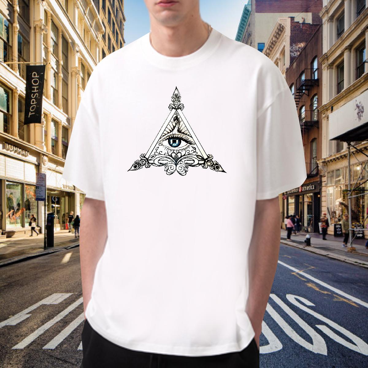 TOP Quality Men T Shirts 230g Cotton eye of the devil Street Wear Graphic Breathable Crew Neck Mens Tshirts Brand Clothings
