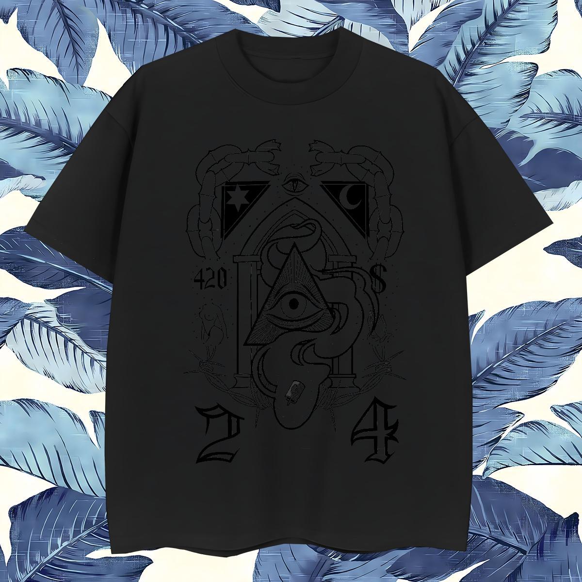 Popular T shirt 230g Pure Cotton eye of the devil Daily Outfit DIY Breathable Short Sleeve Men Tshirts 2024 Designer Tops Shirt