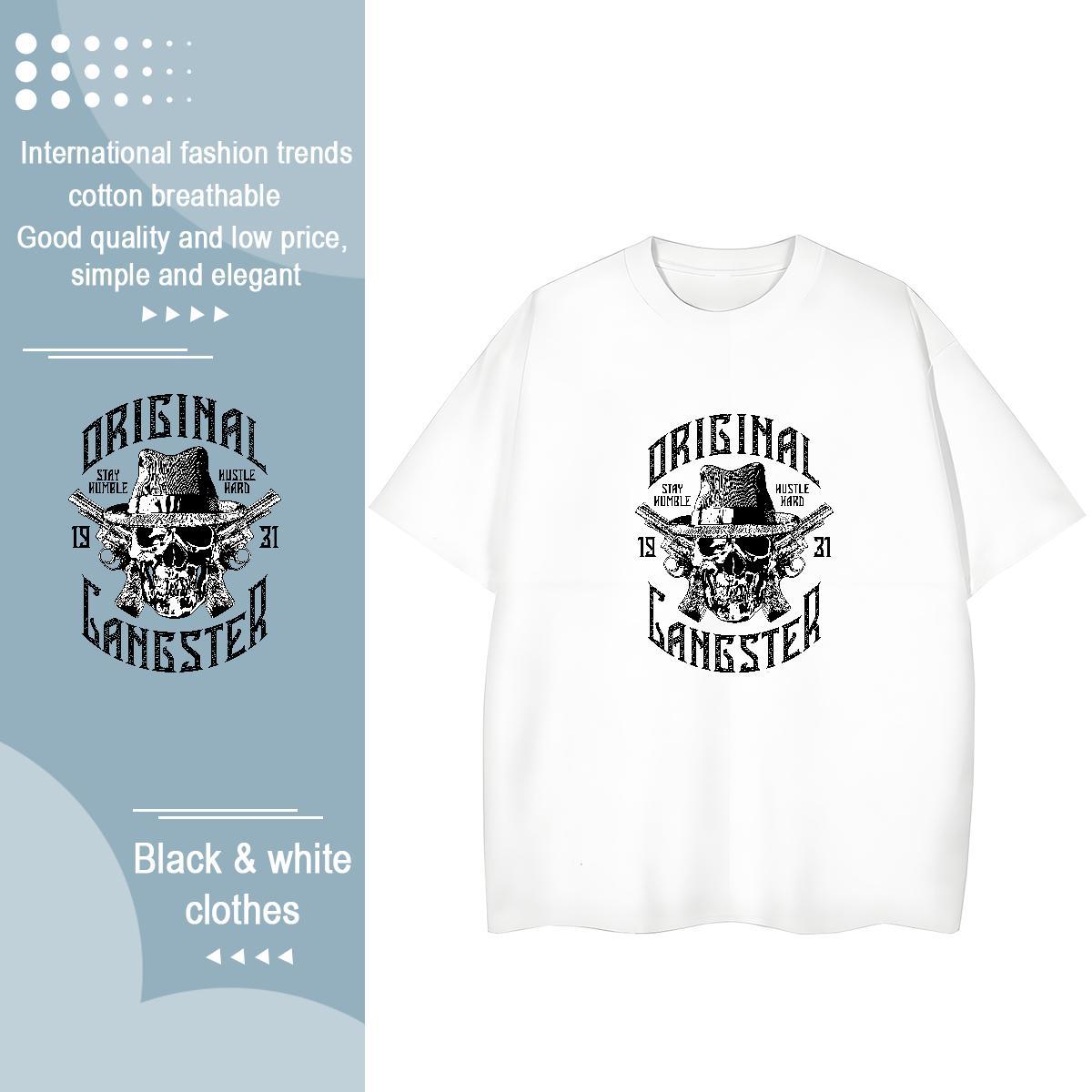 Brand T-Shirts 230g Cotton skull Hip Hop Street Plus Size Cartoon Breathable Short Sleeve Tshirt for Man Woman 2024 New Wear