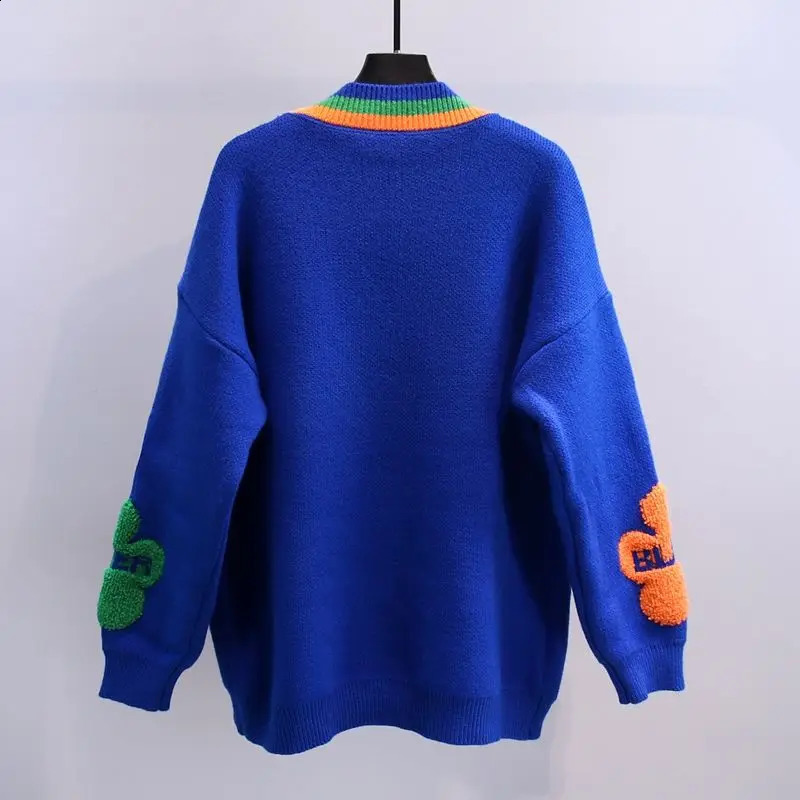 Fashion womens knitted sweater jacket autumn winter Korean long sleeved Vneck pocket button cardigan streetwear casual jersey 240826