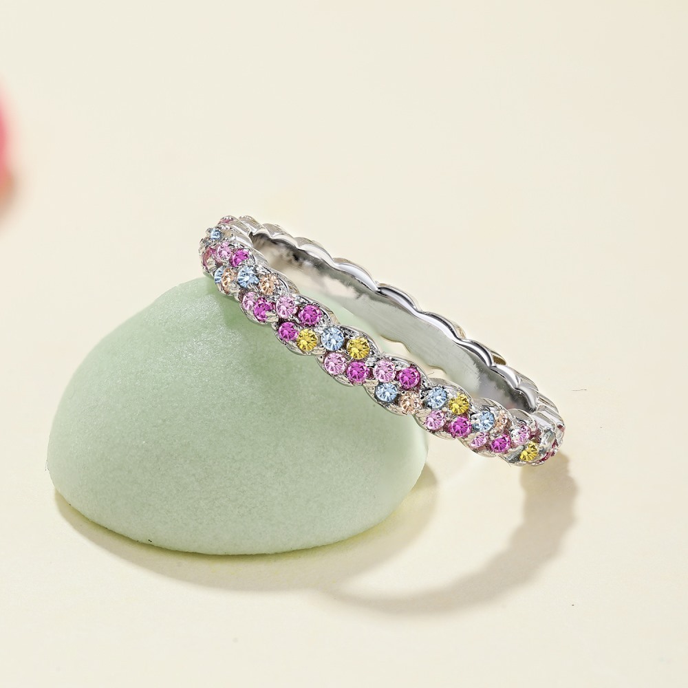 S pure sier with personalized high-end feel, colorful zircon diamond arrangement design, light temperament, closed ring