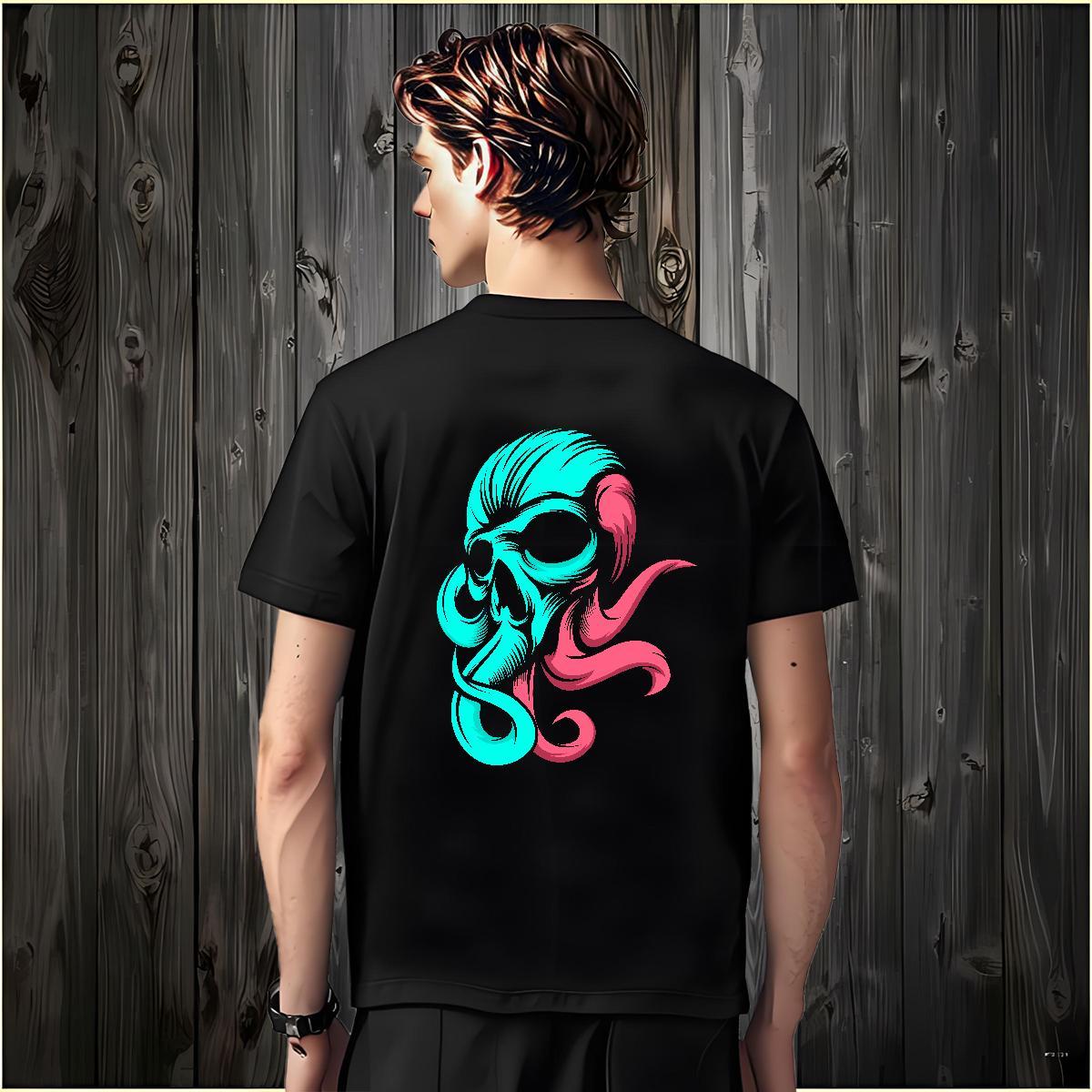 Soft T-Shirts for Men 230g Cotton skull Casual Beach Custom Cartoon O-Neck Short Sleeve Men Clothes T-Shirt Stylist Tees Shirts