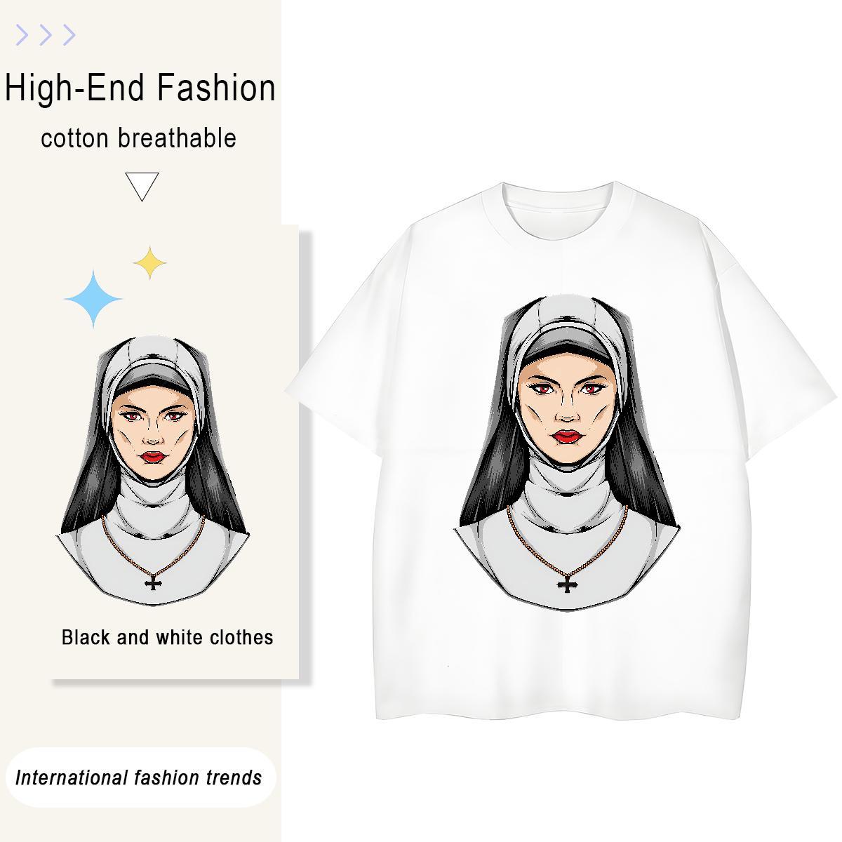 Nice Women Tees 230g Pure Cotton nun Casual Sport Women T Shirts Breathable Crew Neck Plus Size Cartoon Clothings