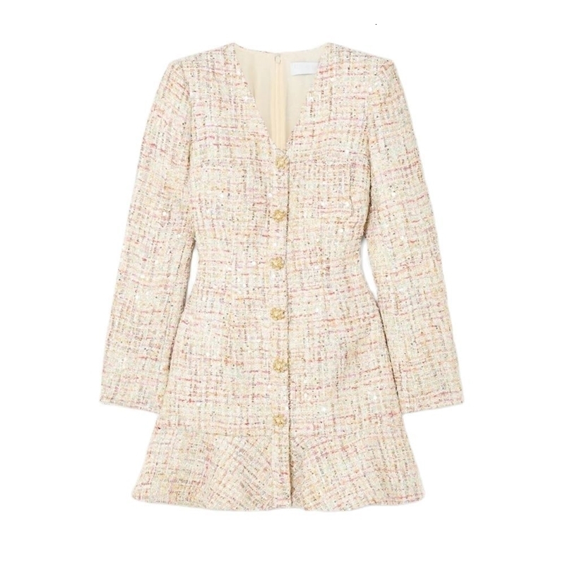 Early Autumn Colorful Celebrity Style A-line Dress Fishtail Women Long Sleeve Tweed Pink Dresses 240824