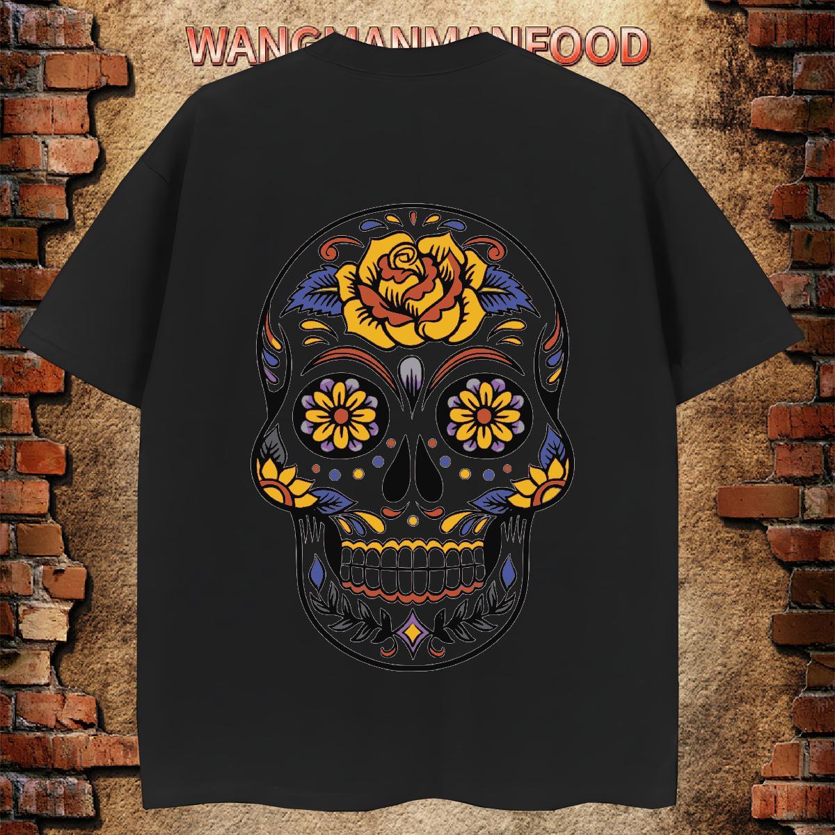 Popular T-Shirts 230g Cotton skull Street Wear White Plus Size O-Neck Short Sleeve Men Tees Factory Direct Tee Shirt