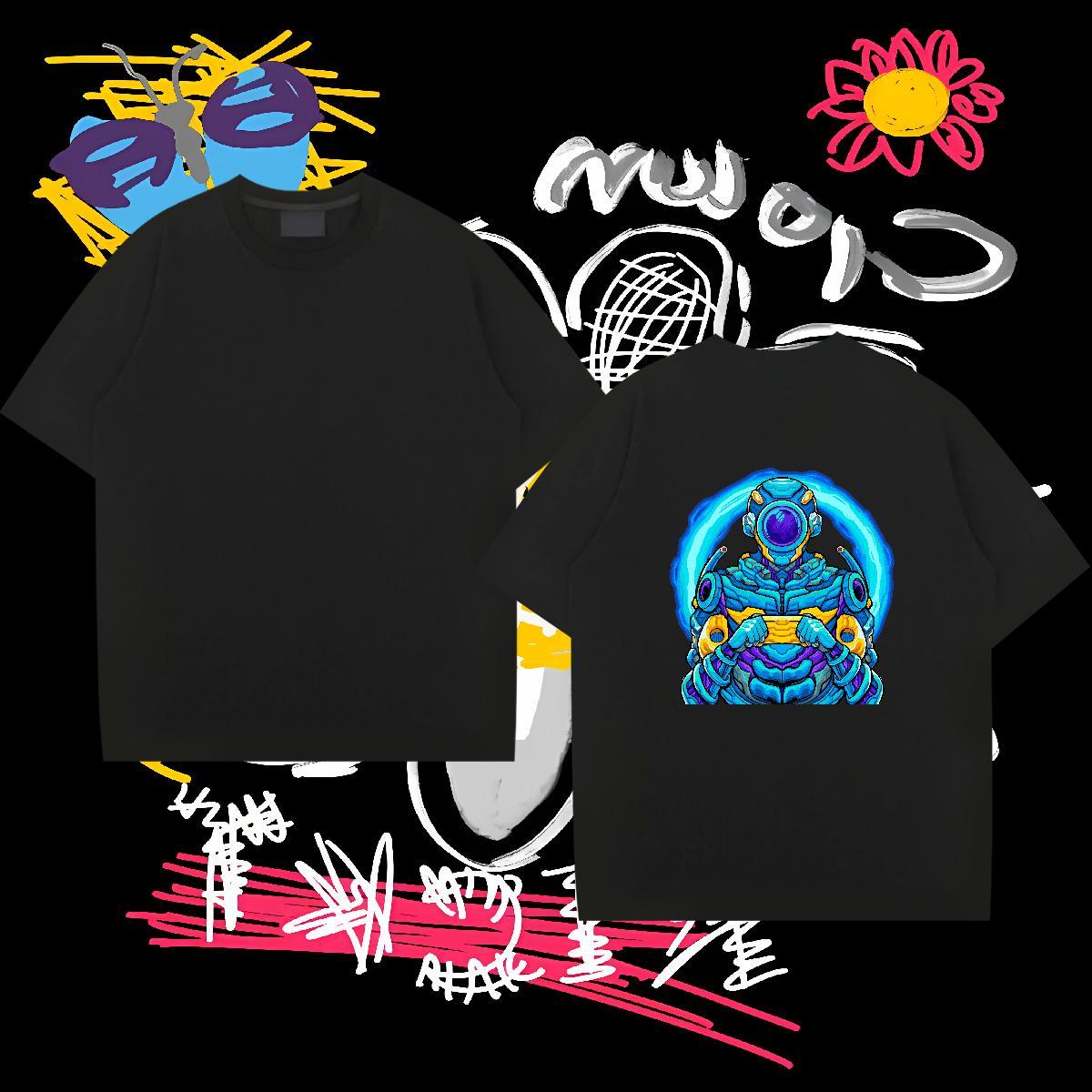 Popular T Shirt For Man 100% Cotton 230g robot Spring Summer Oversized 3XL 4XL O-Neck Short Sleeve Men Tees Brand Wear
