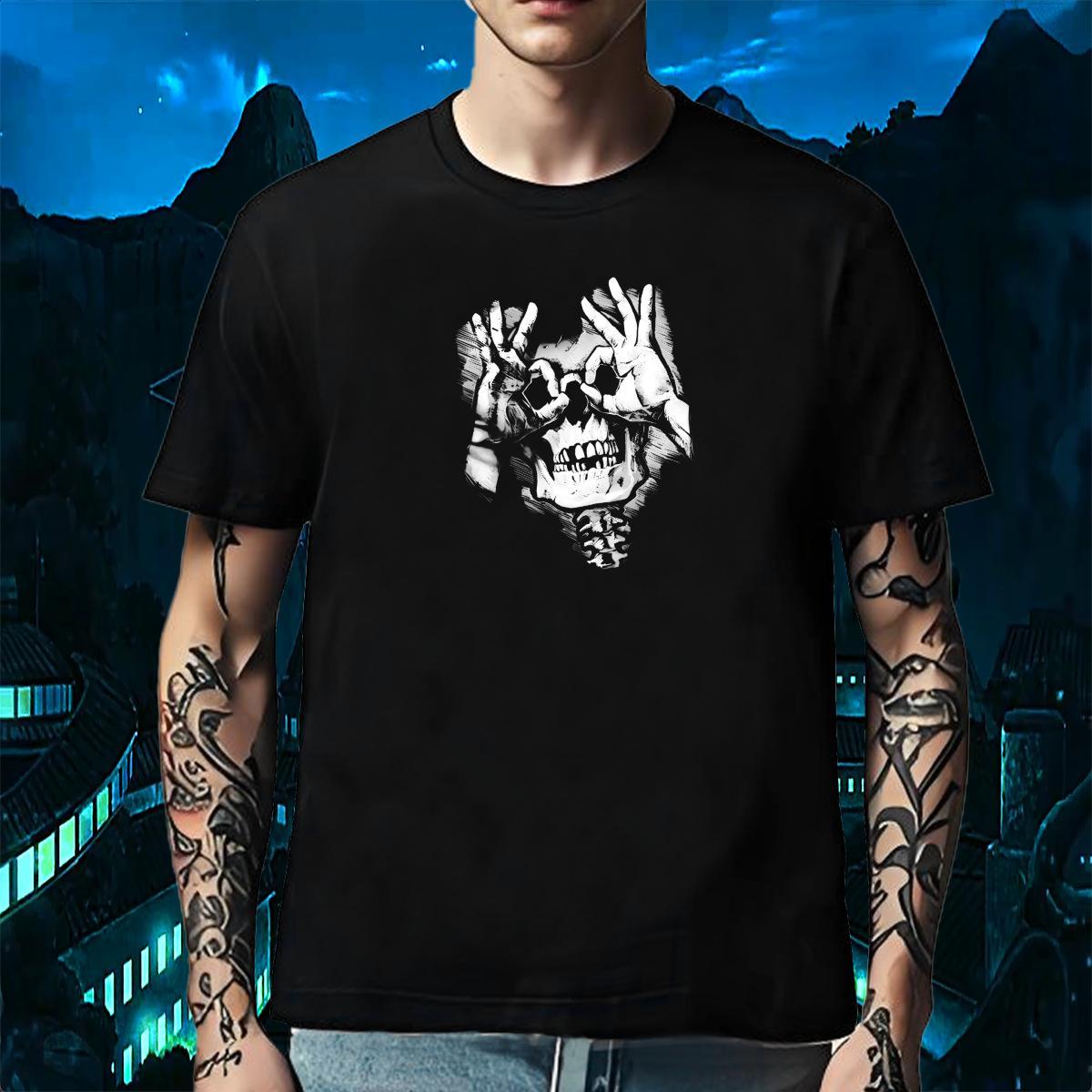 TOP Quality Men T Shirts 230g Pure Cotton skull Sport Cartoon Printing L-4XL Breathable Short Sleeve Mens Tshirts 2024 Tops