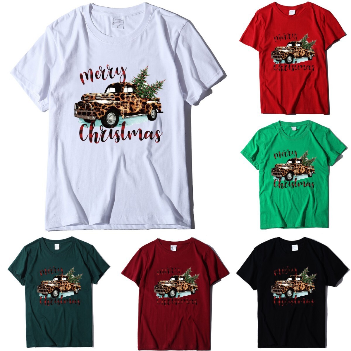 Summer and autumn round neck fashionable women's T-shirt ins trendy loose short sleeved truck pine tree dongdumaoyi