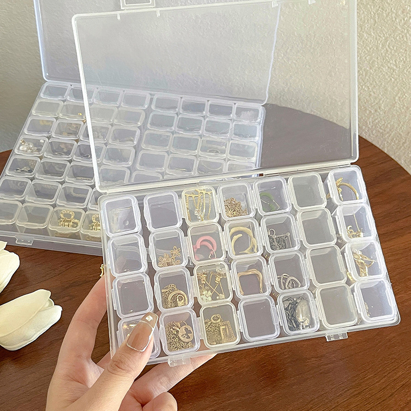 Clear Plastic Organizer Box - 28 Compartment Gridded Container with Adjustable Divider Tray for Craft Supplies & Bead Storage