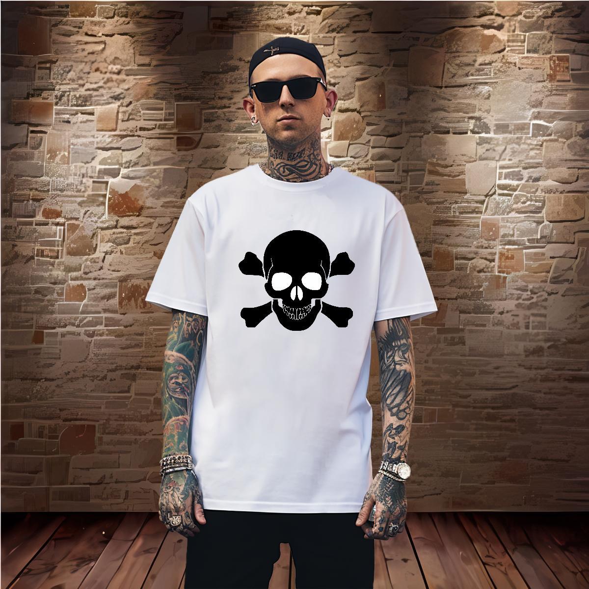 High Quality T-Shirts for Men 230g 100% Cotton skull Street Asian Size Crew Neck Men Tops Tees Classic Clothings
