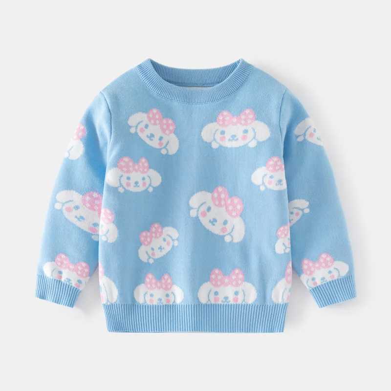 Childrens clothing double-layer cotton thread thick girls sweater Korean version rabbit jacquard childrens knitted girls sweaterW240824