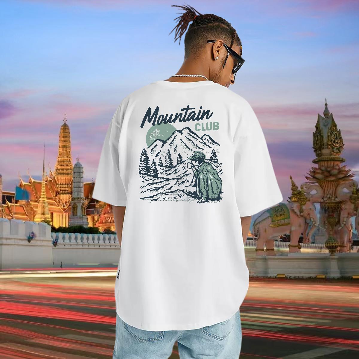 Loose T shirt 230g Pure Cotton mountains Casual Cartoon Print Short Sleeve O-Neck Couples T Shirts DIY Tees Shirts