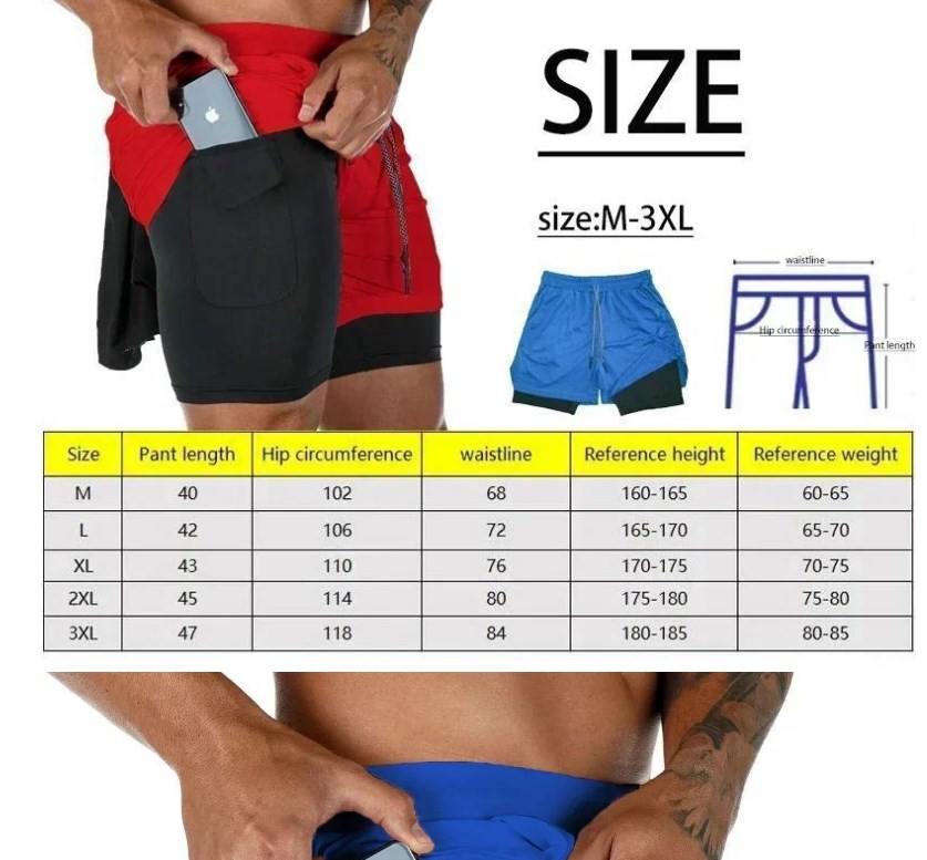 Men's Shorts Summer Men Running Fitness Gym Training 2 In 1 Sports Quick Dry Workout Jogging Double Deck