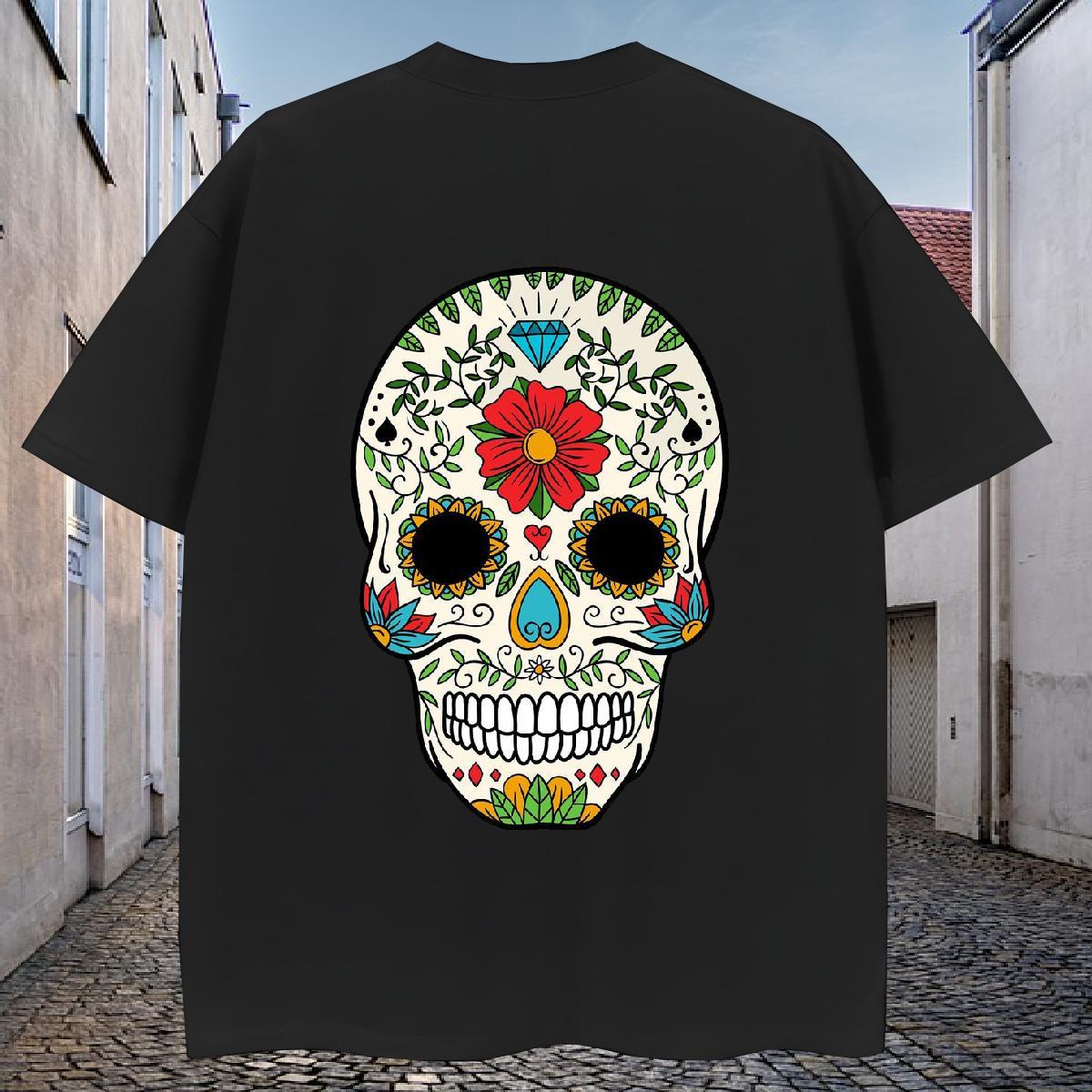 Comfortable Man T Shirts 100% Cotton 230g skull Hip Hop Skull Crew Neck Men Tees DIY Tops
