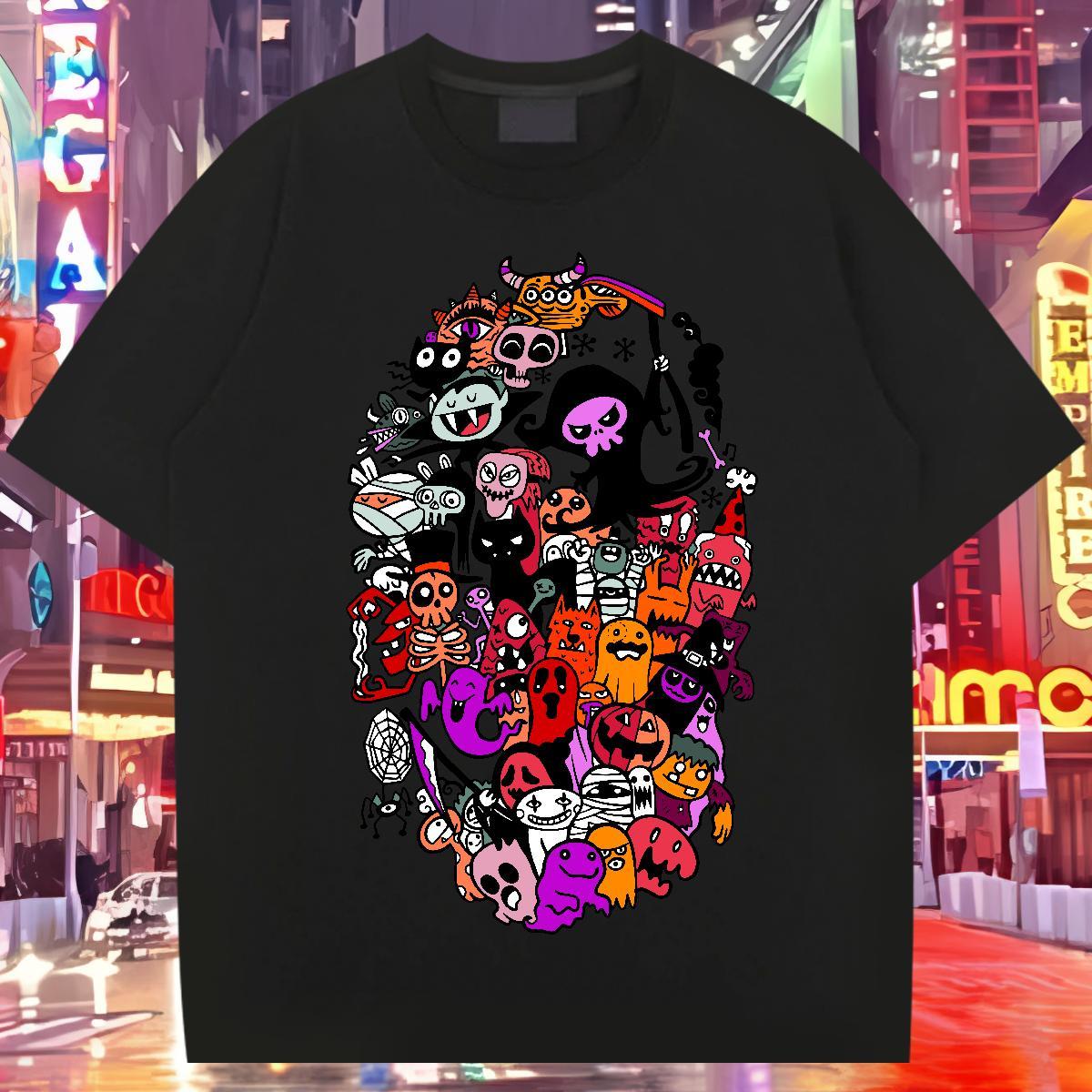Brand T Shirts Men 100% Cotton 230g skull Street Wear Custom Printed Breathable Men Clothes T-Shirt Fashion Casual Tees