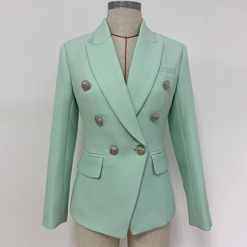 HIGH STREET Classic Baroque er Jacket Womens Metal Lion Buttons Double Breasted Textured Blazer Mint Green 240826