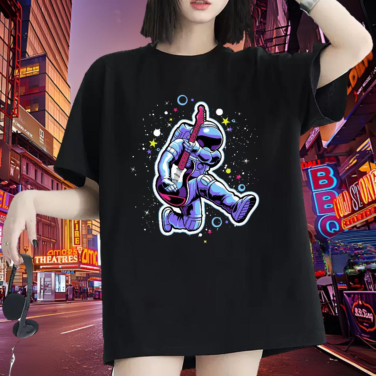5A Couples T Shirts 230g Pure Cotton cosmonaut Casual Sport T-Shirts Breathable Soft Cartoon Floral Printing Tees