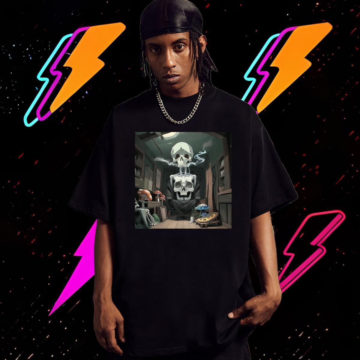 Soft T shirt 100% Cotton 230g skull Hip Hop Street Black White Breathable Crew Neck Men Tees 2024 Tee Shirt