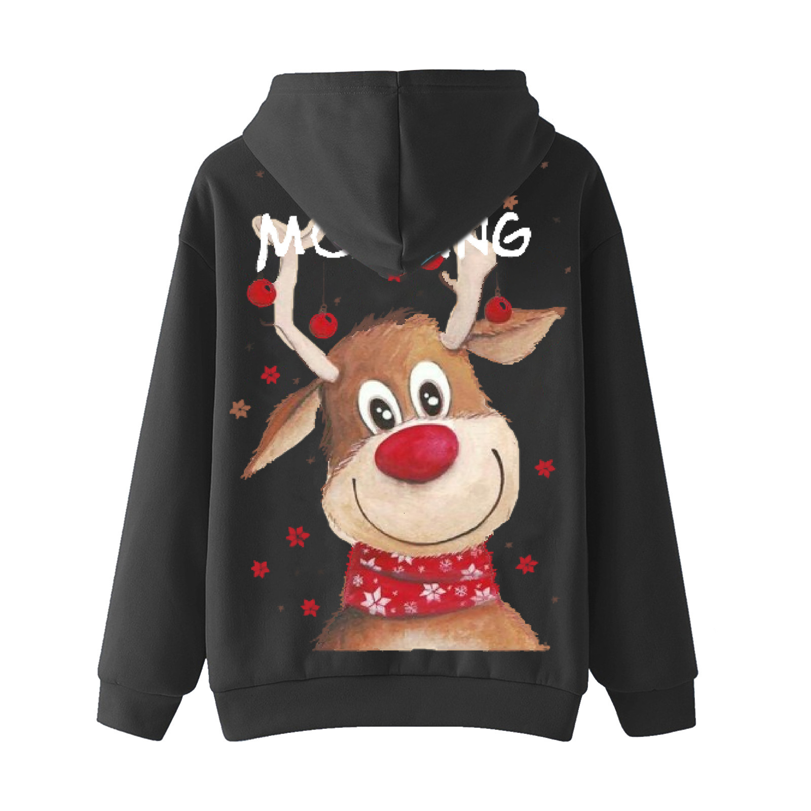 Good MORNING Christmas hoodie with deer print and plush hooded sweatshirt dongdumaoyi