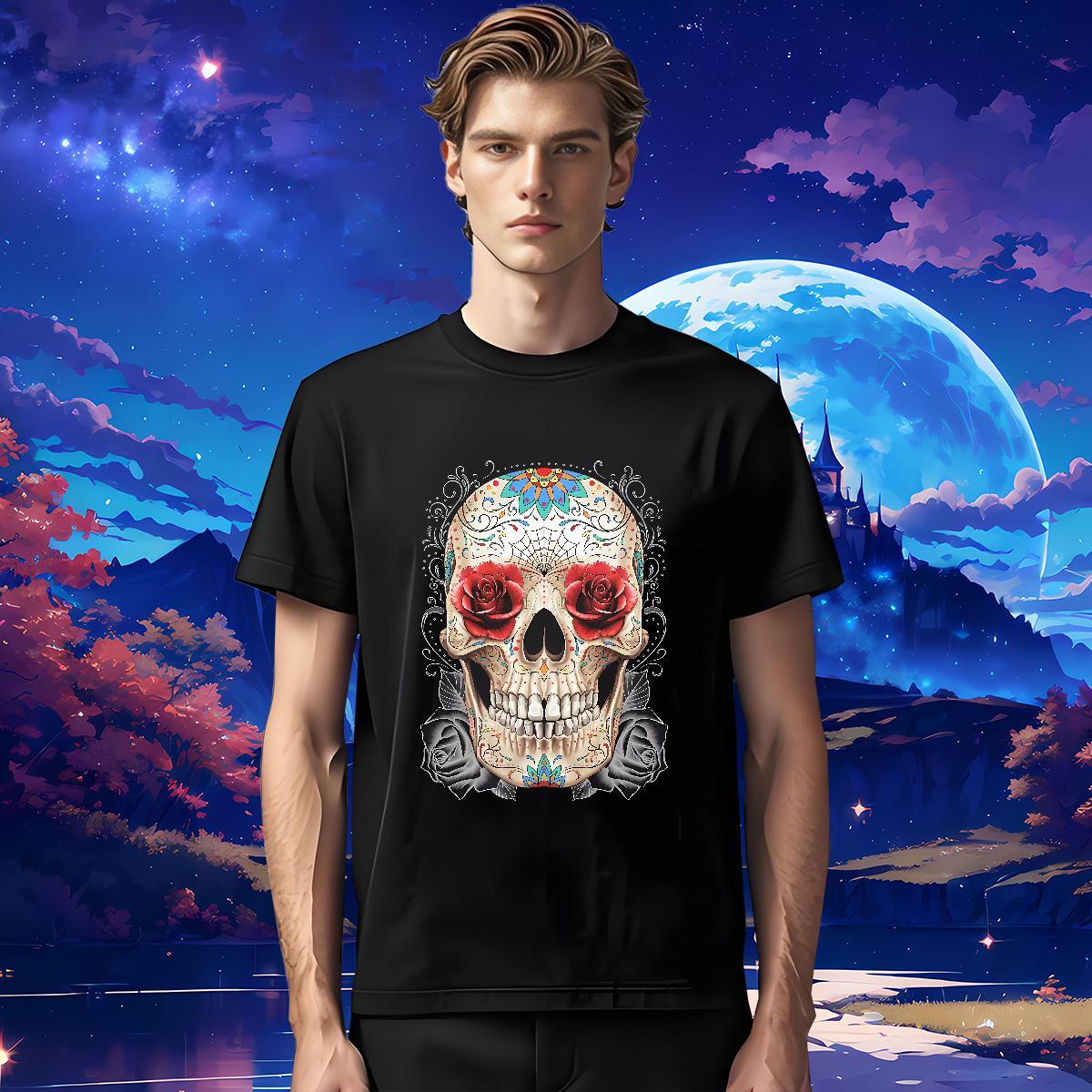 Classic Man T Shirts 230g Pure Cotton rose Street Wear Plus Size Cartoon O-Neck Short Sleeve Tshirts 2024 New Tops
