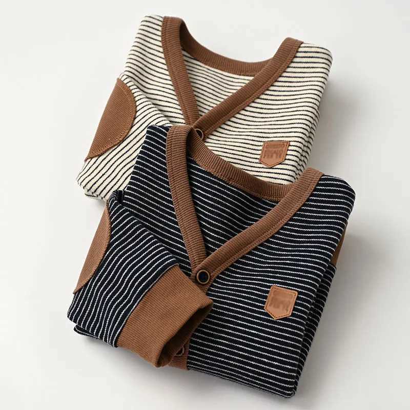 Childrens Knitted Cardigan Spring/Autumn Boys Sweater V-neck Striped Childrens Knitted SweaterW240824