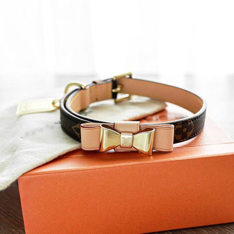 Fashionable elegant leather bow pet collar suitable for Teddy dogs, teacup dogs and cats