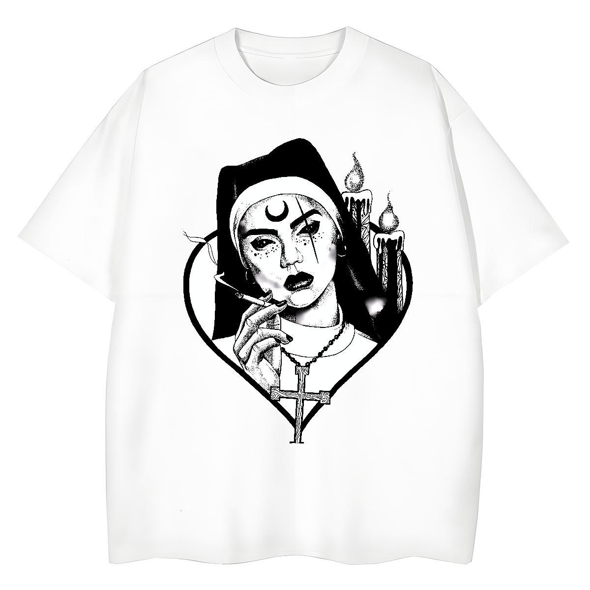 5A Couples T Shirts 230g Pure Cotton nun Hip Hop Street T-Shirts for Women Crew Neck DIY Anime Printed Clothes Shirt
