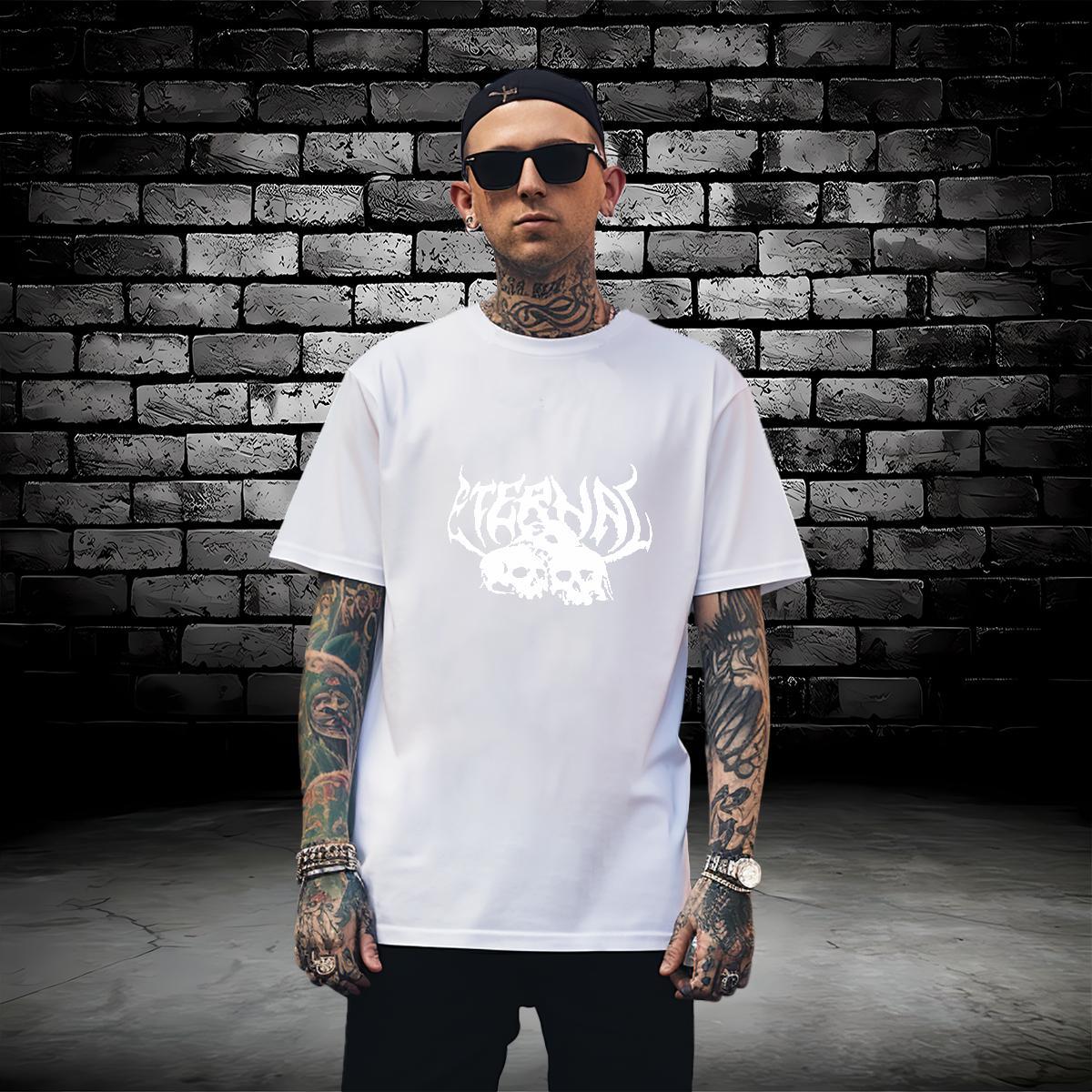 Brand Men T Shirts 230g Cotton skull Hip Hop Street Black White Breathable Crew Neck Men Tshirts Custom Wear