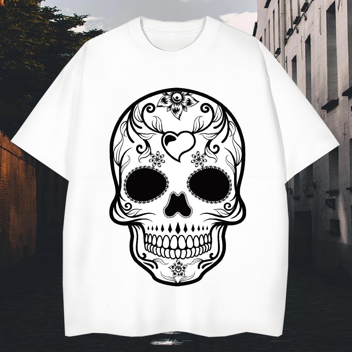 Loose Fit Mens T Shirts 230g 100% Cotton skull Beach DIY Anime Breathable Short Sleeve Tshirt for Man Woman Free Shipping Tops Tees