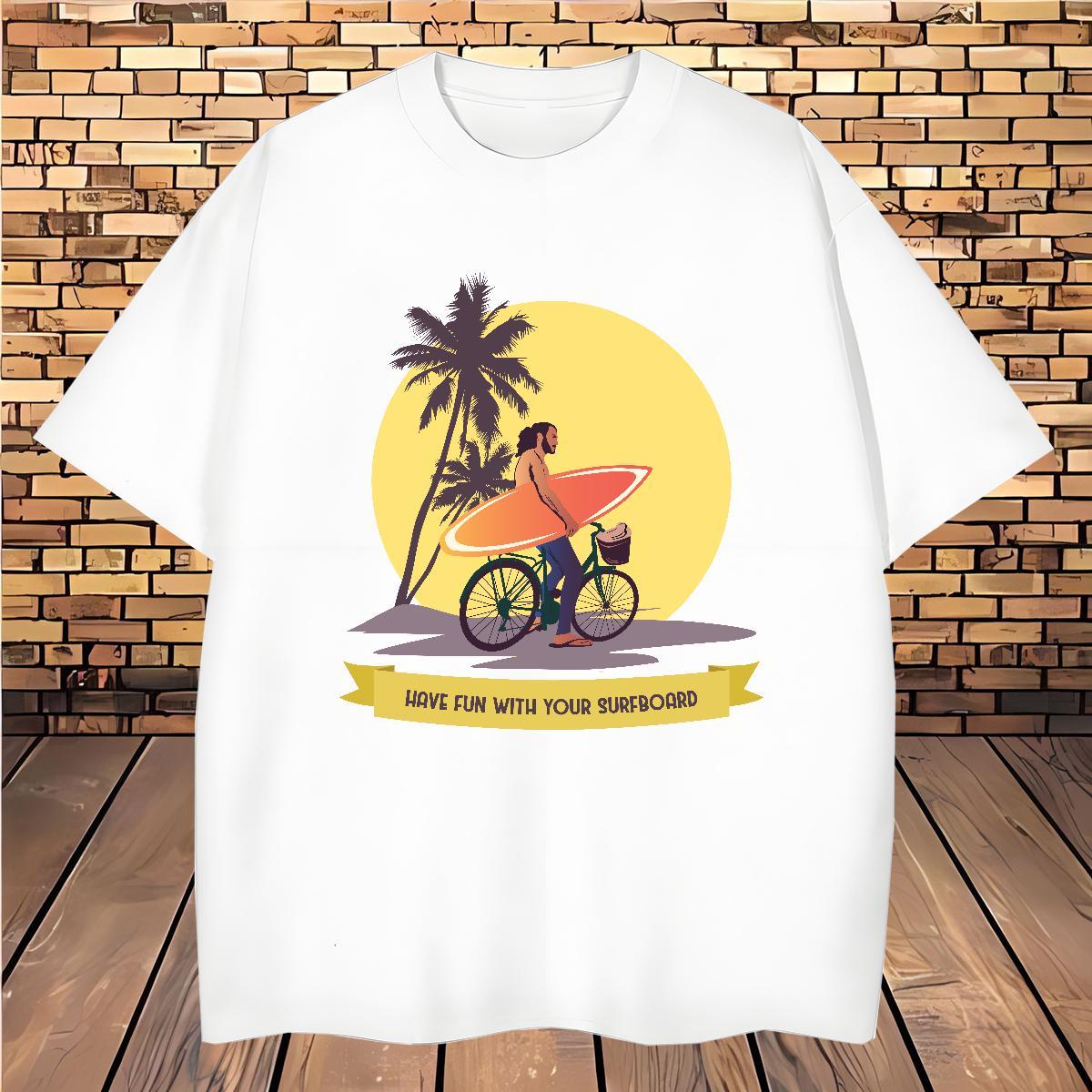 Soft Men T Shirts 230g Pure Cotton wave Hip Hop Cartoon Print O Neck Short Sleeves Tshirts Fashion Casual Tees Shirts