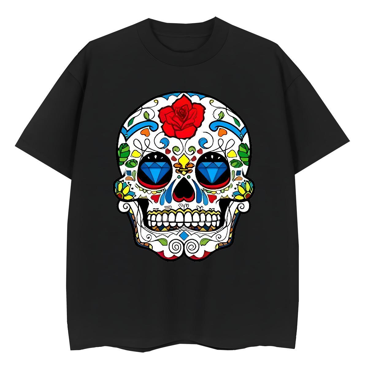 Wholesale T-Shirts 230g 100% Cotton skull Street Casual Cartoon Printing L-4XL Round Neck Short Sleeve Tshirt for Man Woman Fashion Casual Tshirts