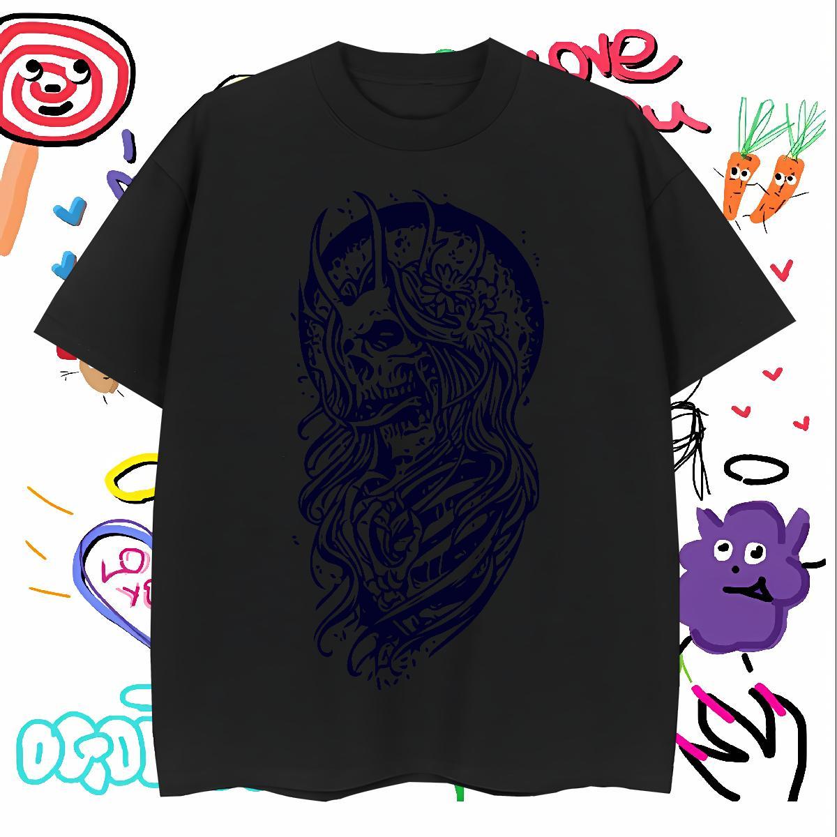 Loose Fit T-Shirts for Men 100% Cotton 230g skull Street Casual Cartoon Print Short Sleeve O-Neck Men Tops Tees Customized Polos