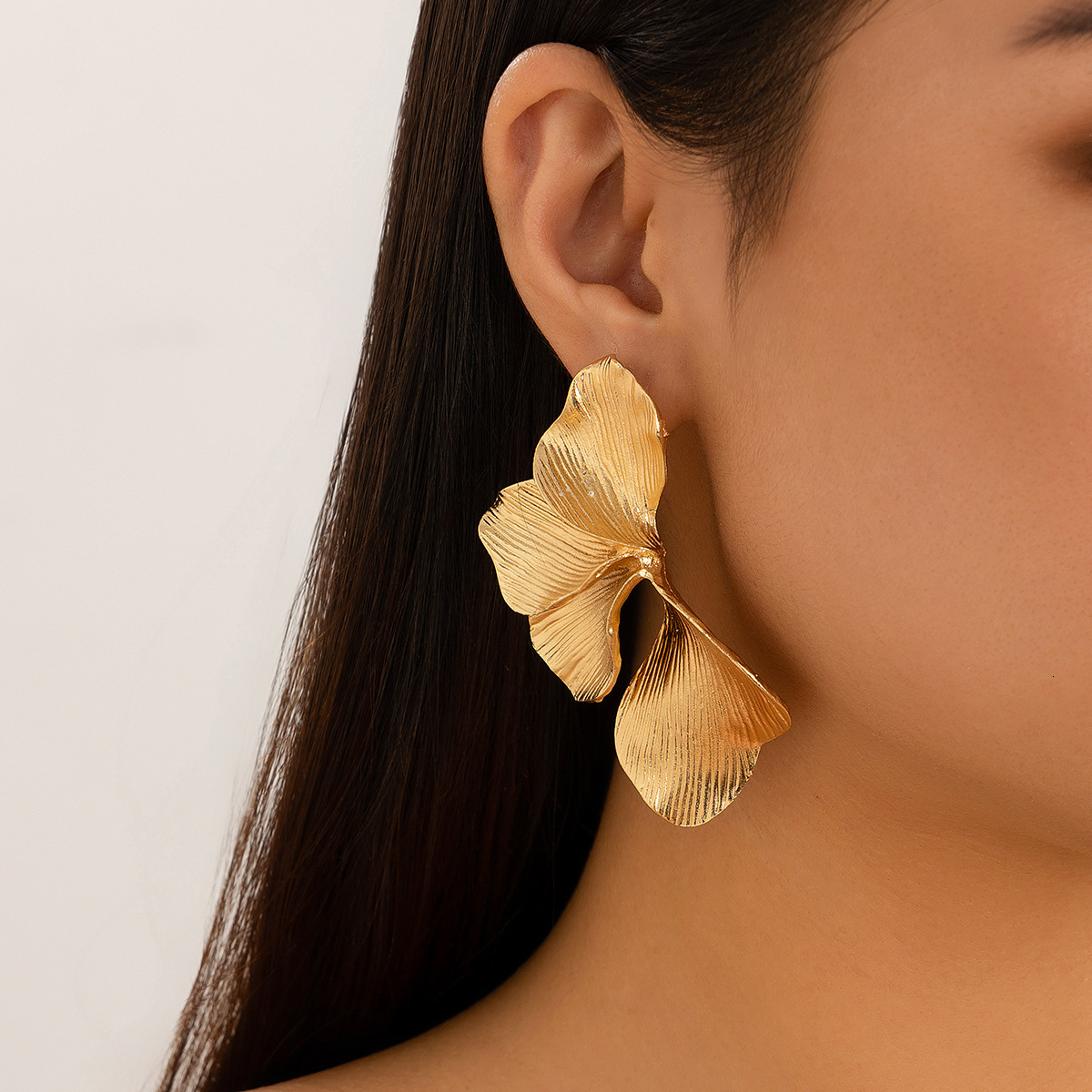 Accessories Ins Personalized Double layered Five petal Flower Striped Leaf Tassel Earrings
