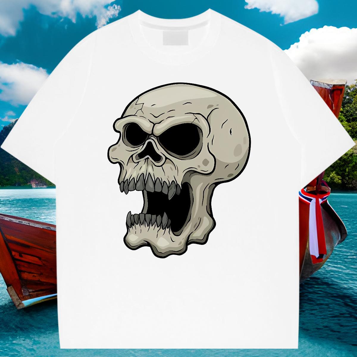 Loose Fit Men T Shirts 230g Pure Cotton skull Hip Hop Street DIY Printed Breathable Short Sleeve Men Clothes T-Shirt Customized Tees